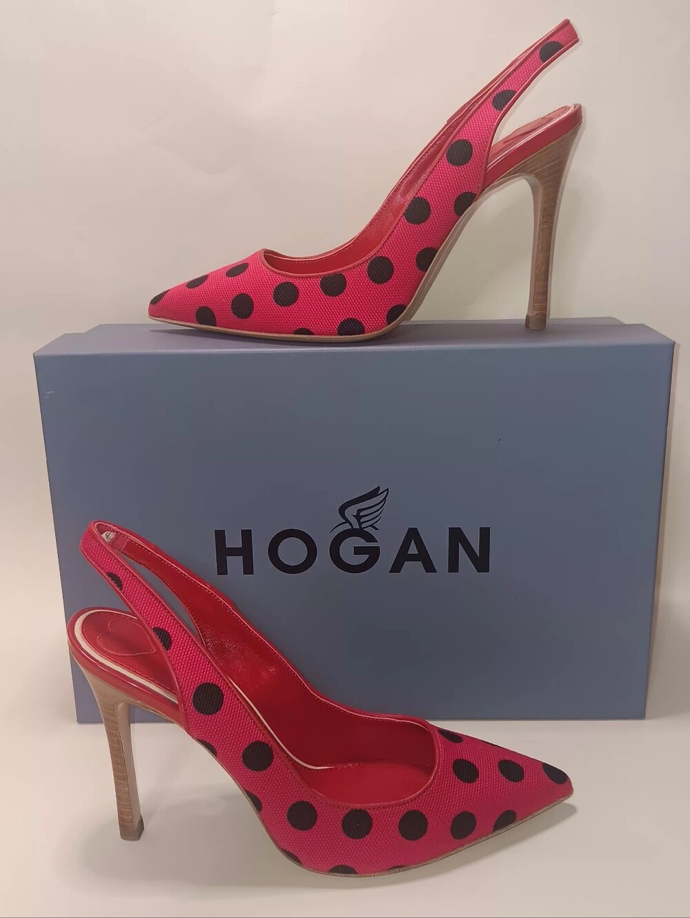 Hogan Hot Pink Polka Dot Pointed Slingback Heels